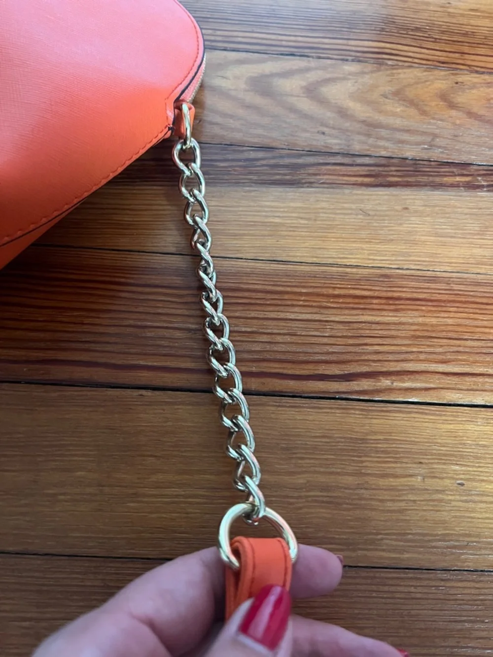 Steve Madden Orange Dome Crossbody Bag Gold Chain Hardware Chevron Lining